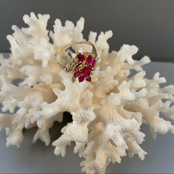 14k marquise ruby vintage ring with diamond accents - Picture 2 of 8